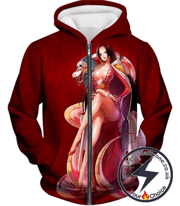 One Piece Beautiful Amazon Lily Queen Boa Hancock Red Zip Up Hoodie